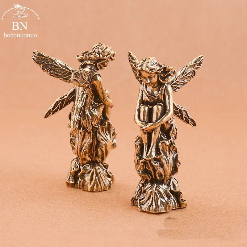 Retro Copper God of Love Cupid Statue Small Ornaments Brass Angel Figurines Desktop Decorations Home Decor Accessories for Room