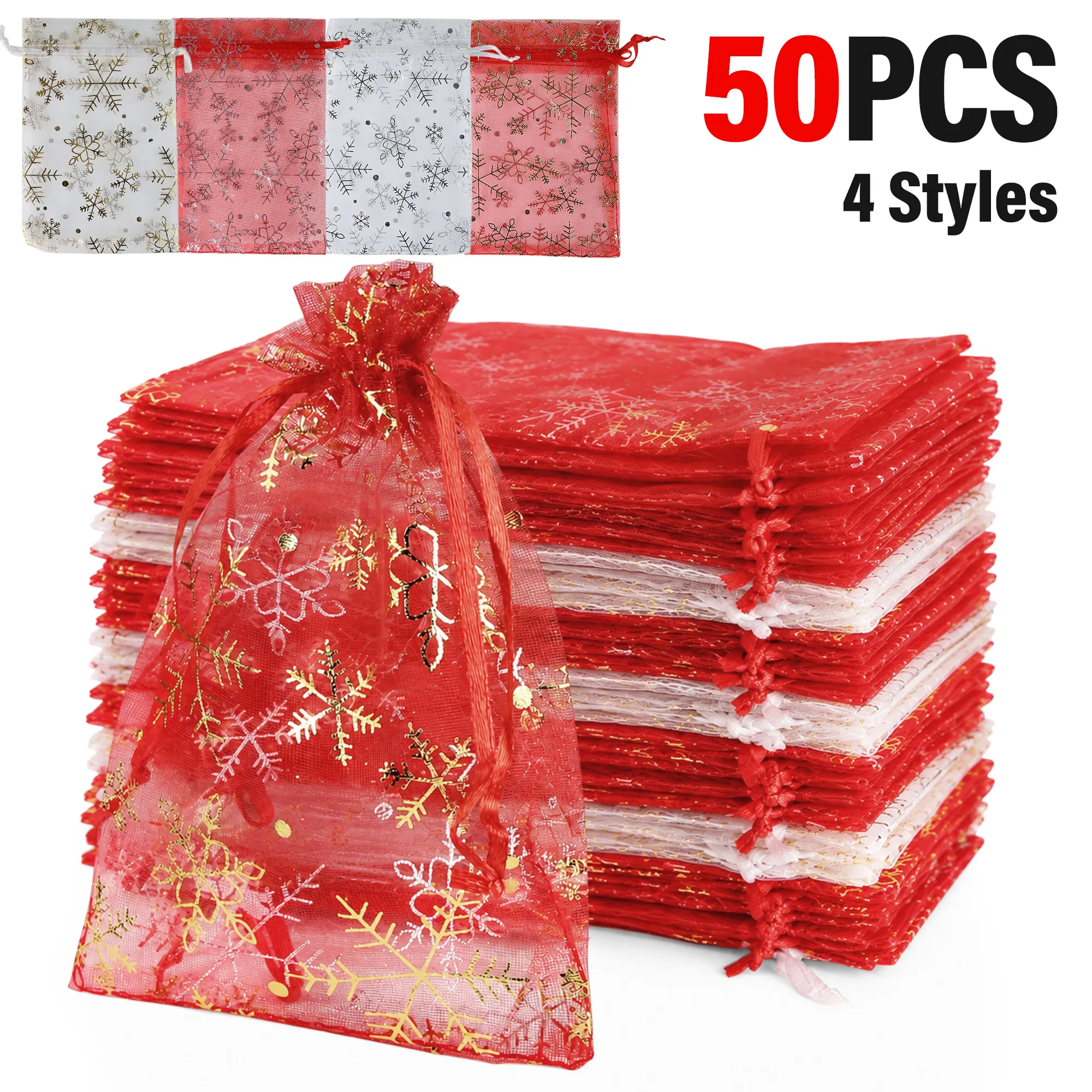 50PCS Moon Stars Drawstring Organza Bags Jewelry Gift Bags Pouches Gold Star Organza Favor Pouches for Christmas Wedding