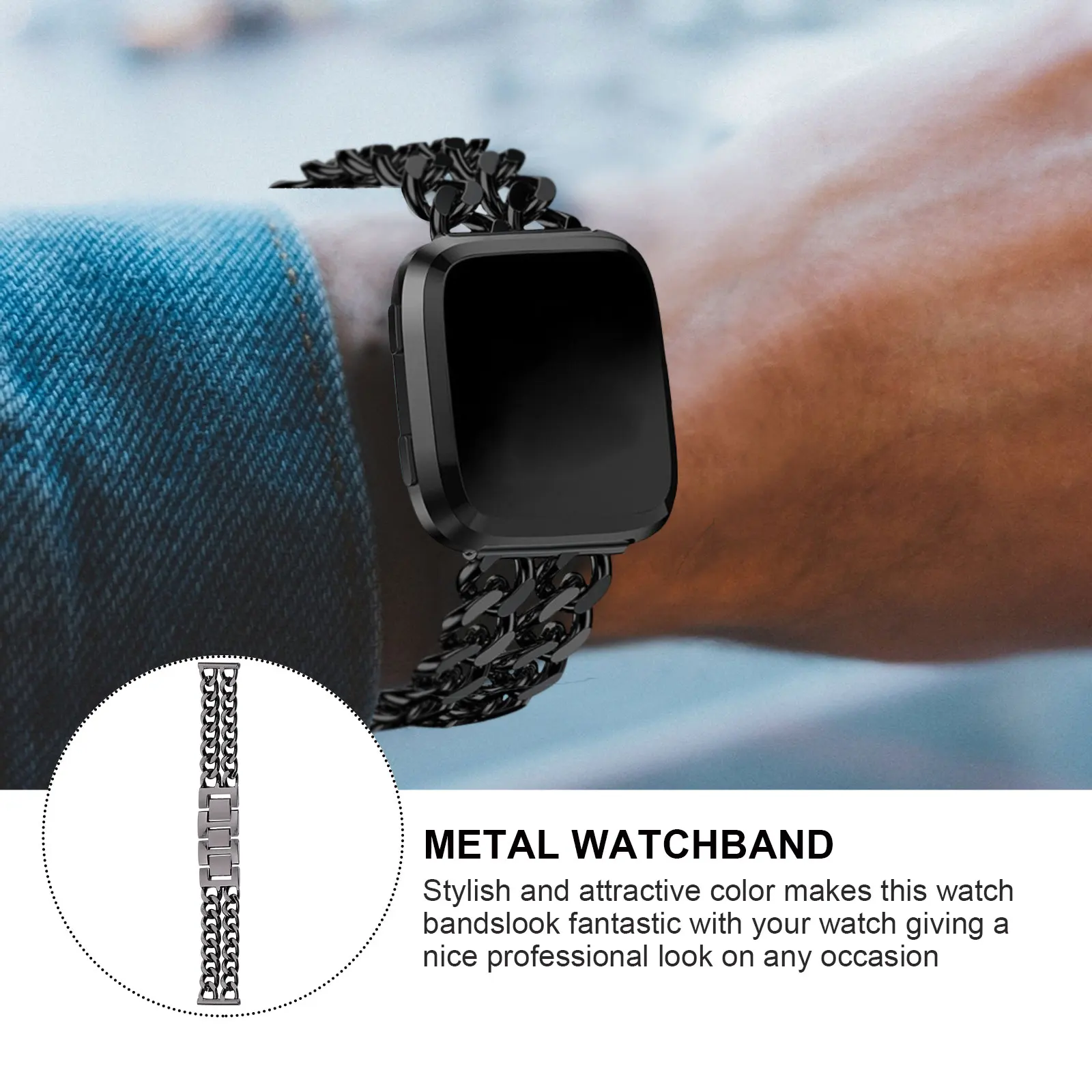 

Stainless Steel Watch Strap Fashion Band Compatible With Fitbit Durable Metal Wristband Wear Resistant Rustproof