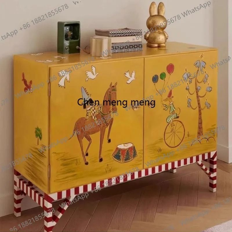 

American solid wood painted decorative cabinet household entrance retro art dining side storage locker