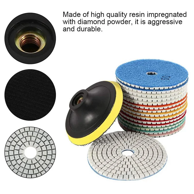ABGG-45Pcs Diamond Polishing Pads Kit 4 Inch 100Mm Wet/Dry For Granite Stone Concrete Marble Polishing Use Grinding Discs Set