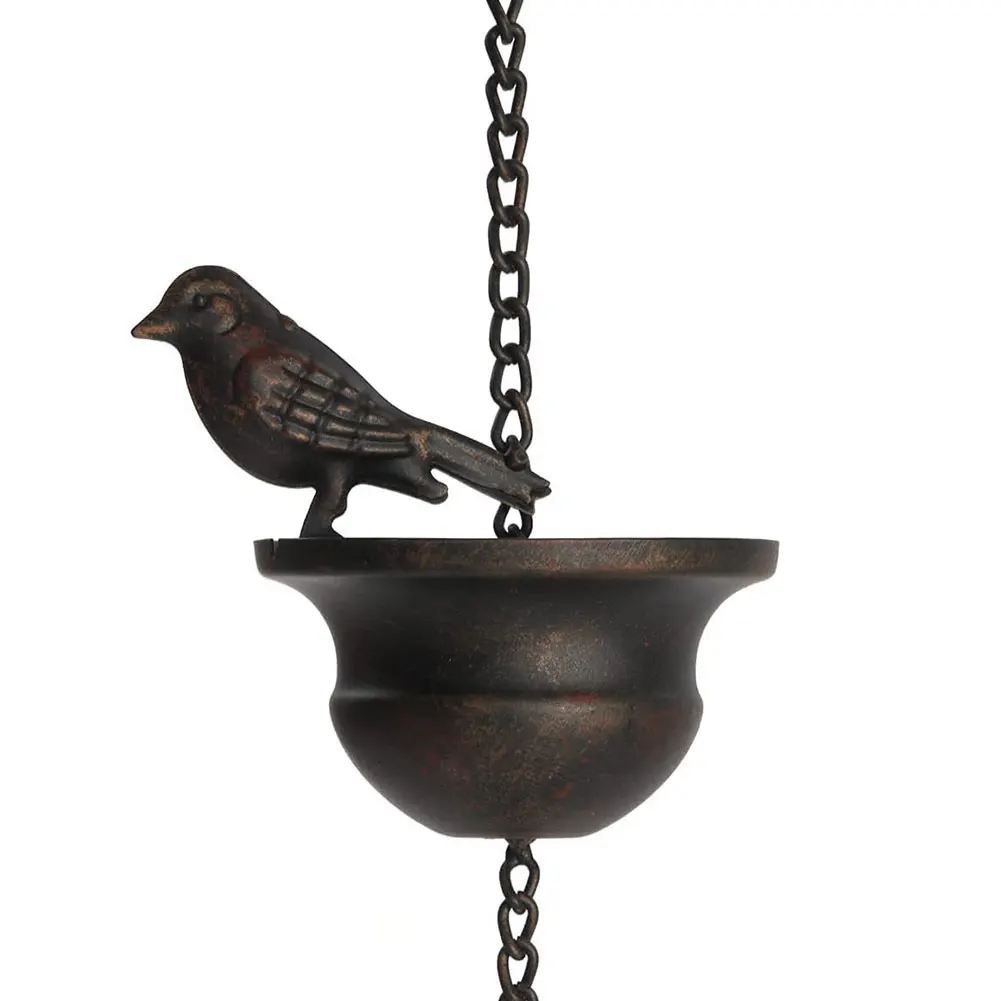 8 Feet Birds On Cups Rain Chain 8 Birds Cups Bronze Decorative Bird Rain Chain Metal Rainwater Catcher Chain for Gutter Roof