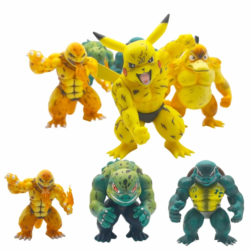 Pokémon GK Furious Muscle Pikachu Psyduck Charmander Bulbasaur Squirtle Anime Cartoon Figure Doll Collection Model Ornament Toy