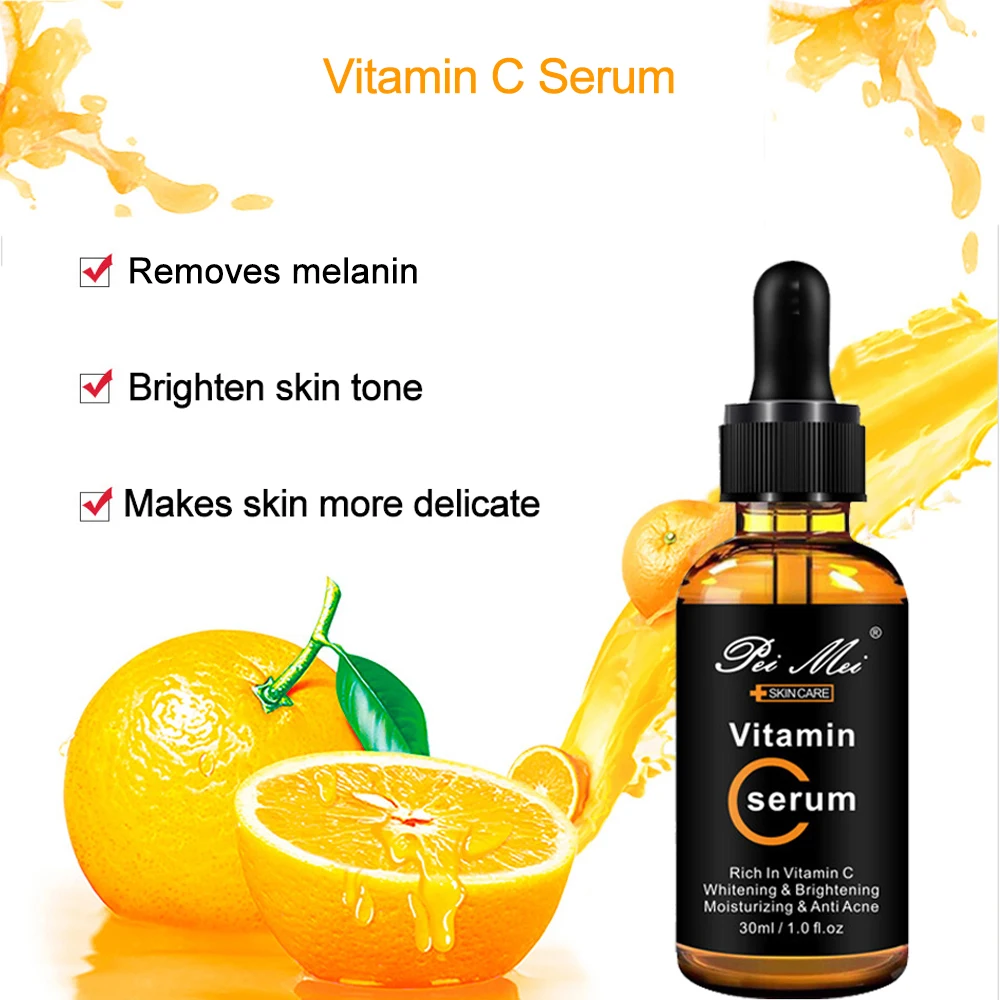 Skincare Products Vitamin C Facial Serum Brighten Skin Lighten Spots Hyaluronic Acid Face Essence Skin Care Products 30ml