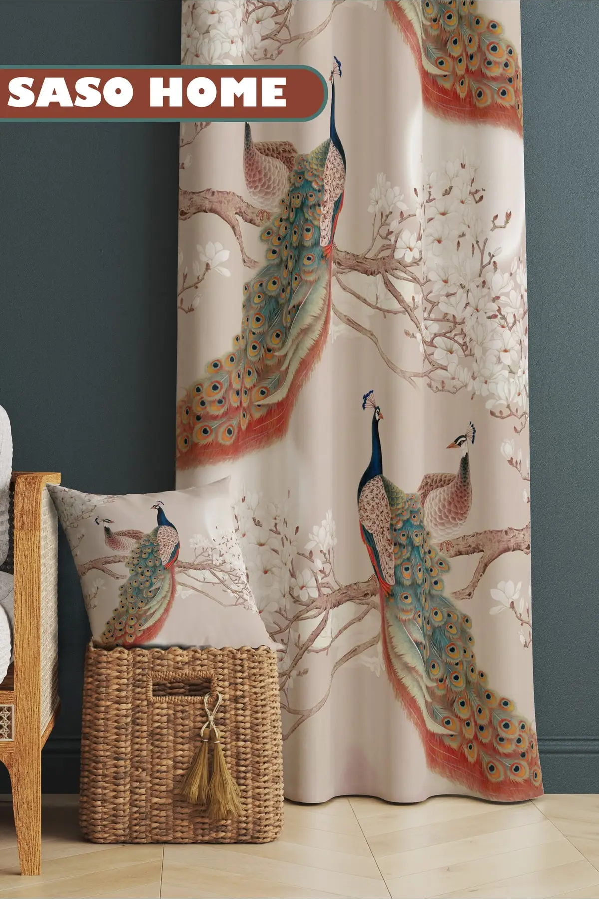 Curtain Asian Peacock Sunset Pattern 140 X 270 Cm Digital Printed Background  SINGLE WING