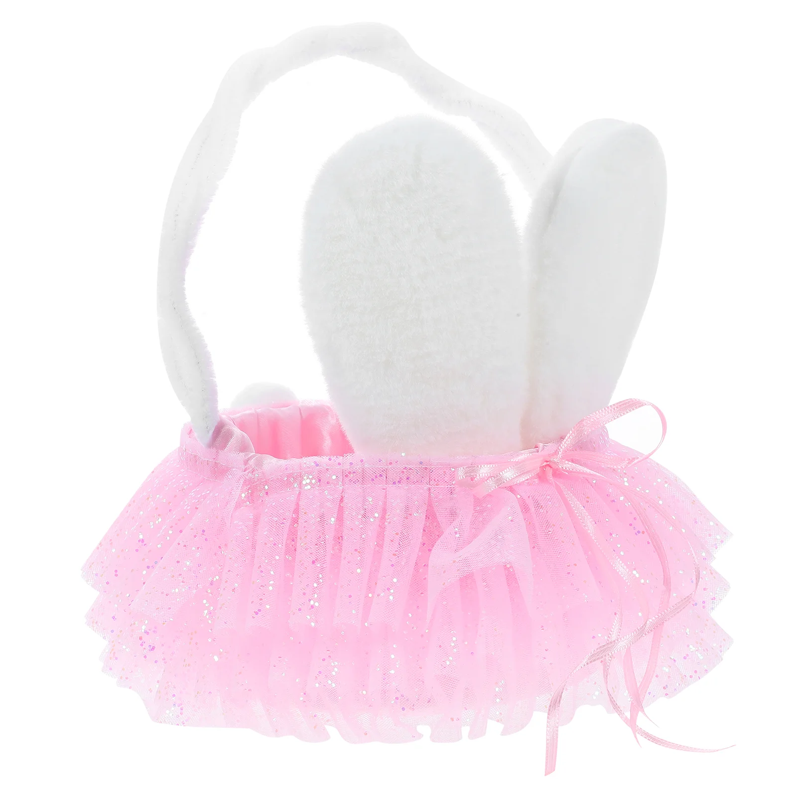 

Fake Balls Rabbit Ears Flower Basket Easter Favor Happy Petal Holder Bunny Tote Pink with Handle Baby