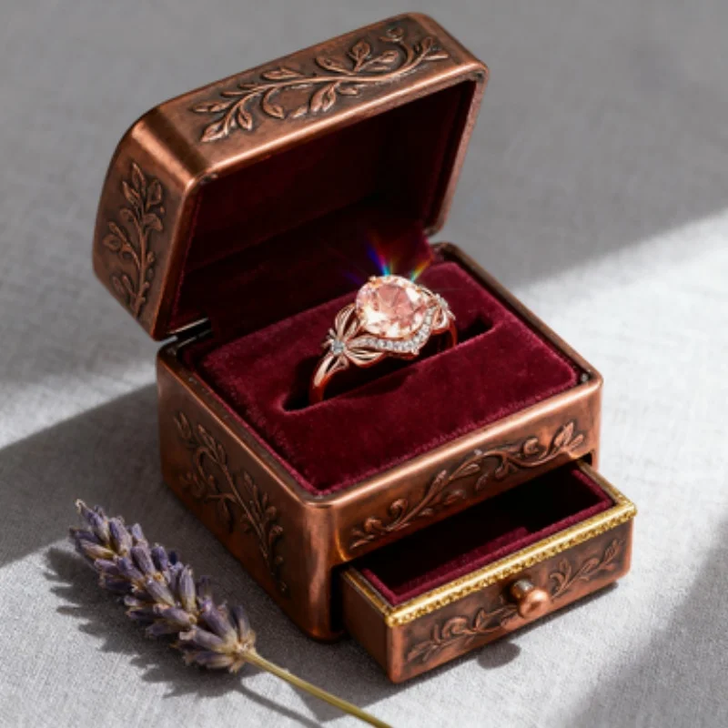 

Rose Gold Flower Ring round Rose Stone for Women Luxury Party Engagement Wedding Jewelry Dazzling Metal Band