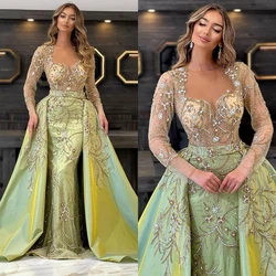 Luxurious Sheer Neck Prom Gowns with Overskrits Beading Evening Dresses Custom Made Crystals Party Dresses