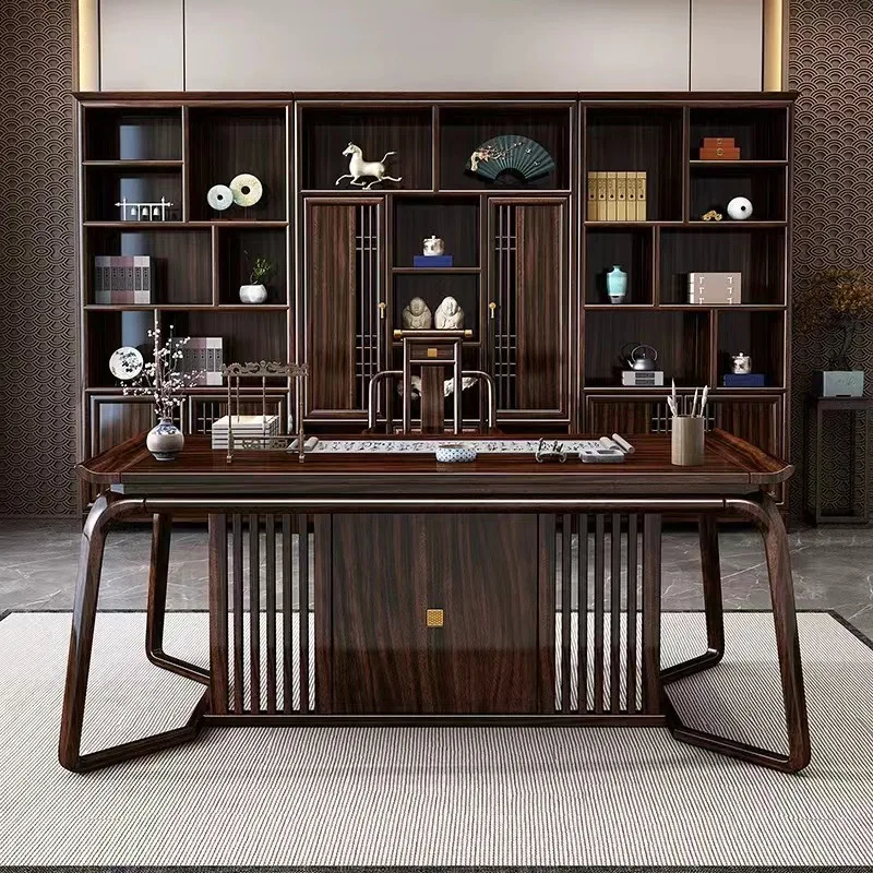 New Chinese ebony all solid wood desk and chair combination study office tea room living room high-end zen Chinese style