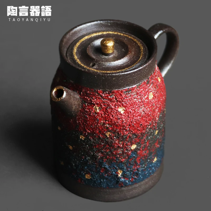 Gradient Stone Sand Pottery Hand held Small Tea Pot 24K Gold Painting Craft High grade Tea Brewing Pot Coffee Wine Single Pot