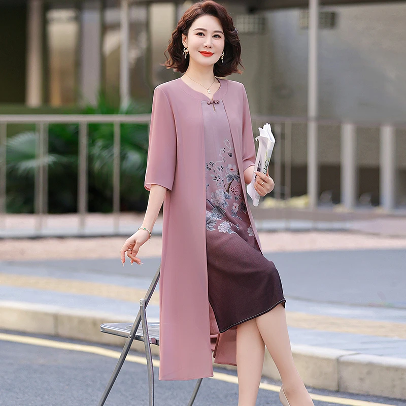 فساتين نسائية شيفون متدرجة بطبقات منقوشة بالزهور مقاس كبير لملابس الصيف غير الرسمية 2025 التصميم الاجتماعي ليلاً ونهارًا