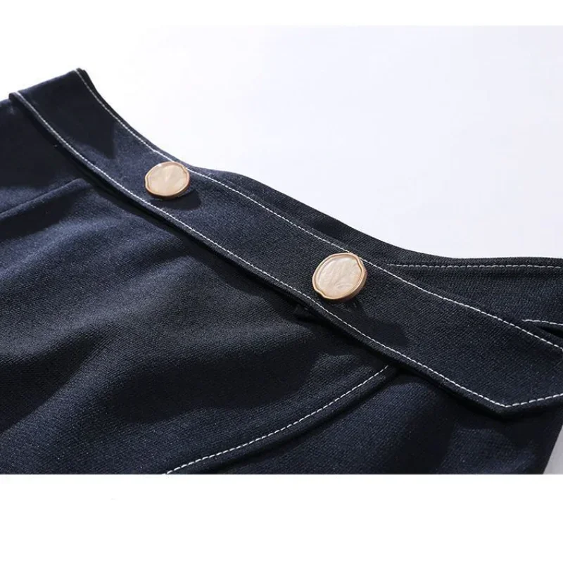 New Spring and Summer Women's Solid Colors High Waist Loose Bag Hip A-Line Irregular Button Fashion Vintage Elegant Skirt