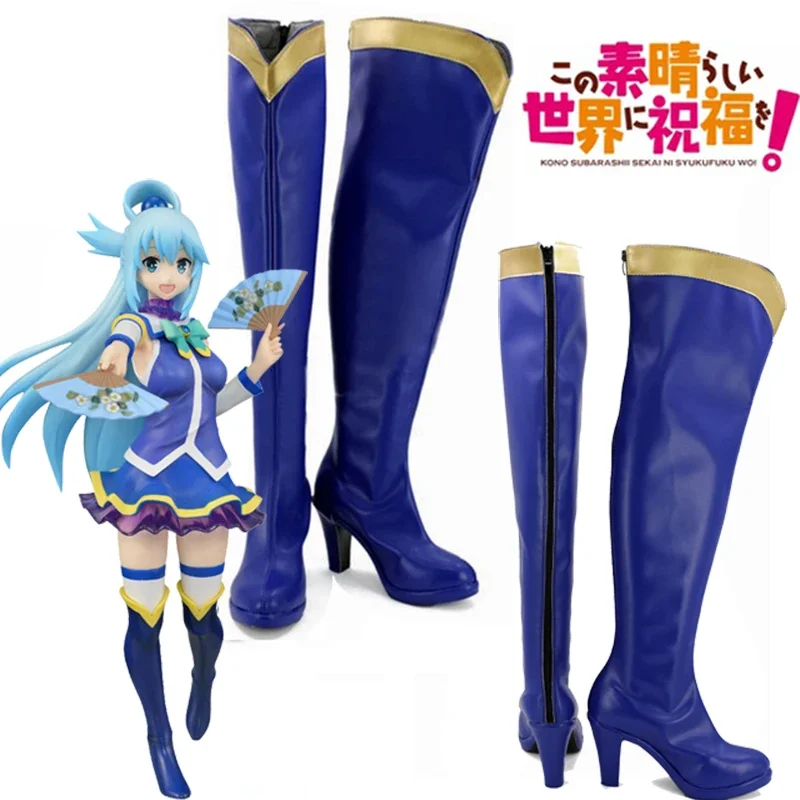 Adult Aqua Shoes KonoSuba: Gods Blessing on this Wonderful World! Aqua Cosplay Boots High Heel Shoes Custom Made Free Shippping