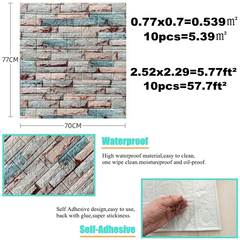 Imitation brick retro Wall papers thick 2.5mm Self-adhesive Waterproof Wall Stickers Home dector for Living room bedroom Office