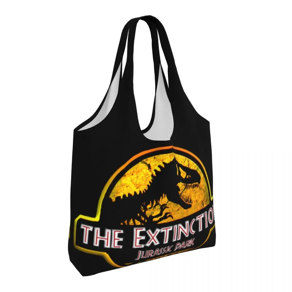 Custom Dinosaur World Jurassic Parks Canvas Shopping Bag Women Durable Big Capacity Grocery Shopper Tote Bags Handbag