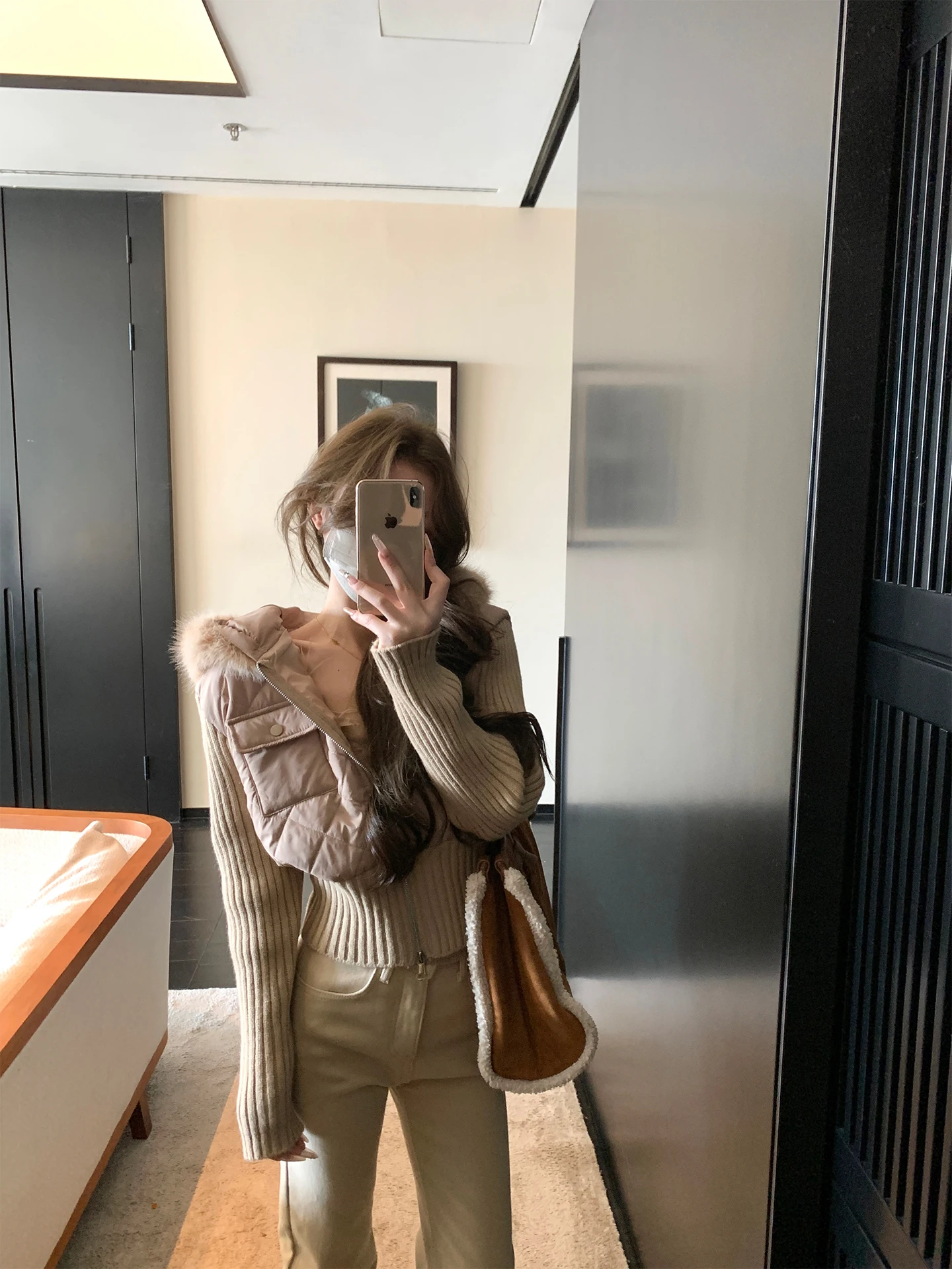 

Milan Light Canvas Winter New Sle Double Color Knitted Patchwork Cotton Jaet ort Outerwear Women Long Sve Top