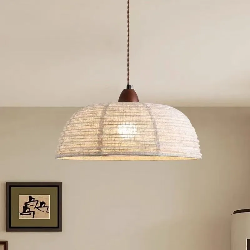 

Japanese style linen semi-circular ball wabi sabi style pendant lamp for home living room dining room study designer art lamp