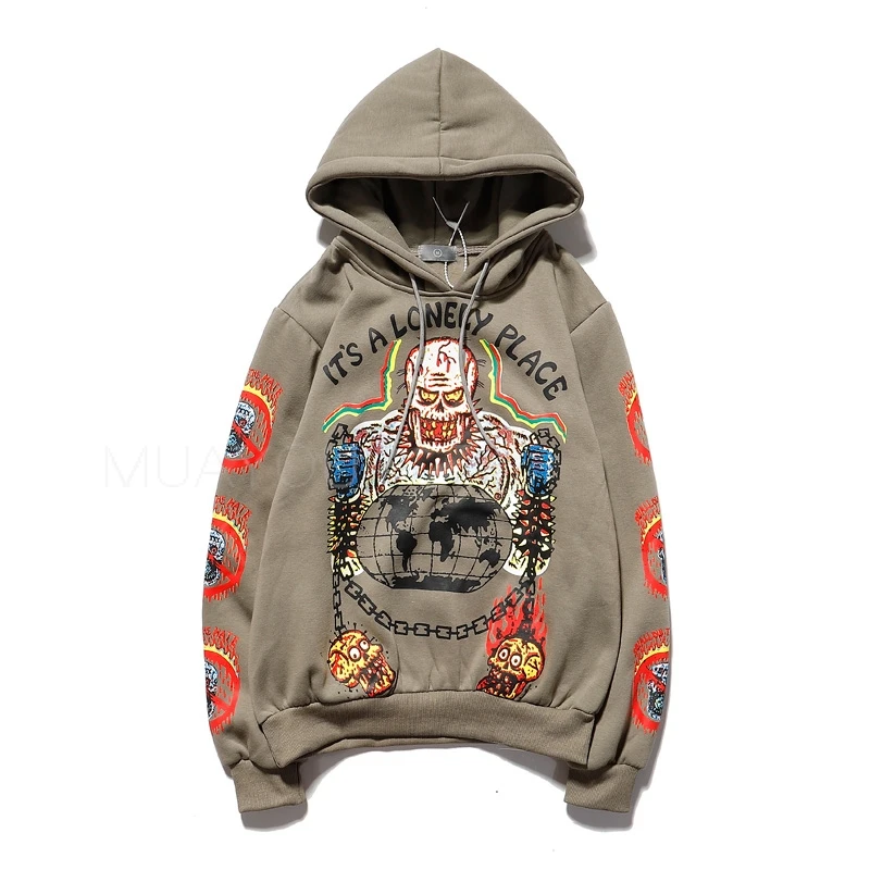 

Kanye Fleece Skull Graffiti Mens Sweatshirt Oversize Harajuku Loose Casual Couple Kanye Hoodies Stranger Hoodie Cotton