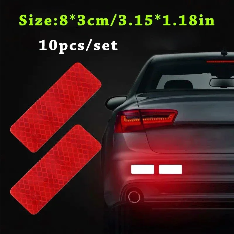10Pcs Car Bumper Safety Reflective Strip Warning Stickers Waterproof Reflective Warning for Vehicle Motorcycle Car Accessories