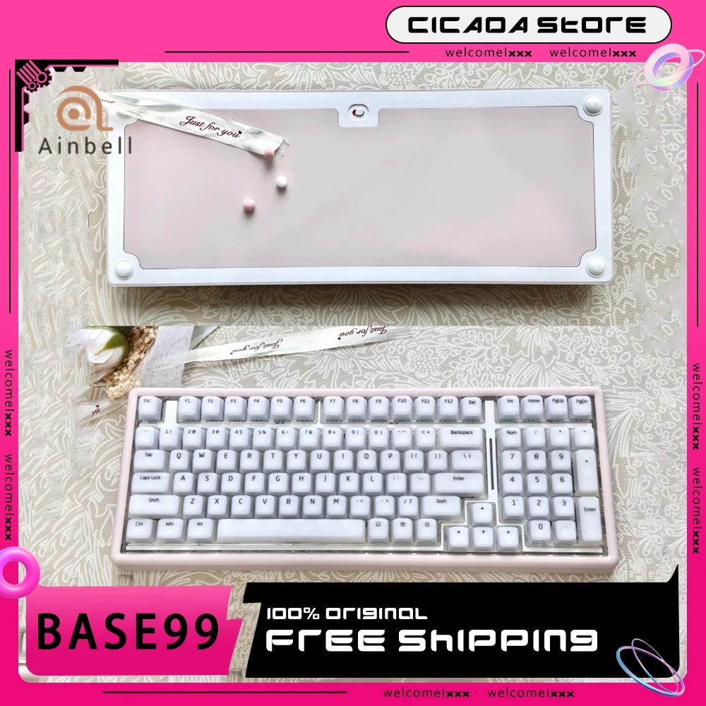 Ainbell Base99 Mechanical Keyboard Tri Mode Wireless Keyboard Custom Long Battery Life Gasket RGB Pink Keyboard PC Accessories