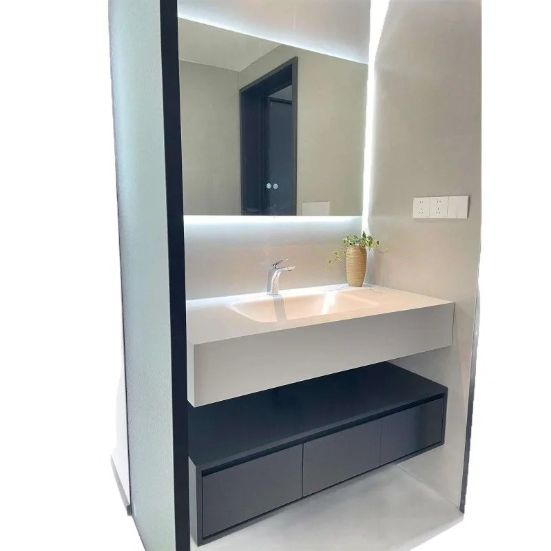 

Washbasin, washbasin cabinet, simple rock slab hot bending integrated new hotel style