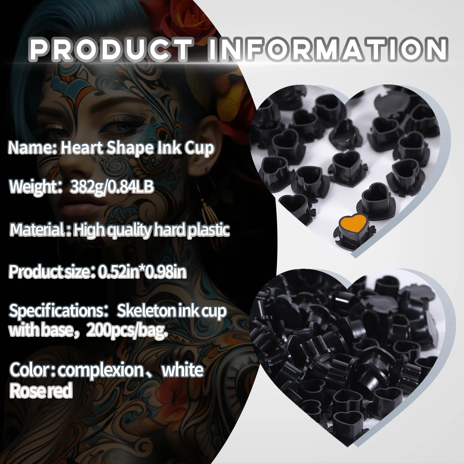 200/100/50 قطعة شكل قلب الوشم الحبر كوب متعدد الألوان المتاح الإبداعية تجميل دائم الصباغ حامل غطاء الحاويات #3