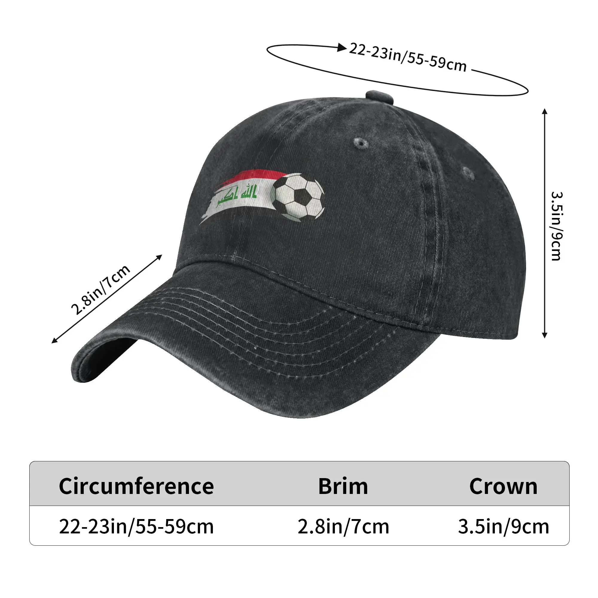 Iraq Flag Iraqi Soccer  Sun Baseball Cap  y2k Cool Female Male Washed Hip Hop Hats  Print Hiking Fishing Baseball Caps Gift Idea