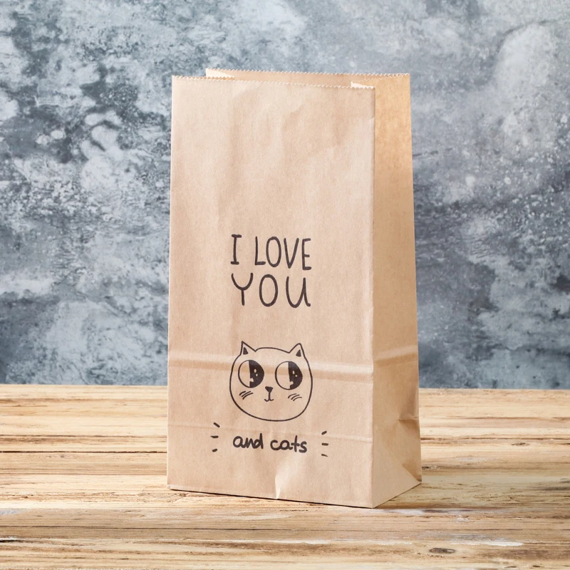 10 pcs Cat Shape Cute Wedding Coffee Shop Bread Bag Kraft Paper Gift Bags Candy Cookie Packaging Bag Boxes Party Natal Favors