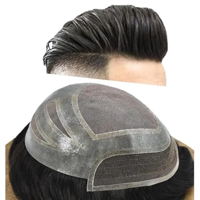 Men's Capillary Prothesis Lace PU Man Toupee Human Hair Wigs Front Swiss Lace Natural Hairline Breathable Indian Human Hair Wigs