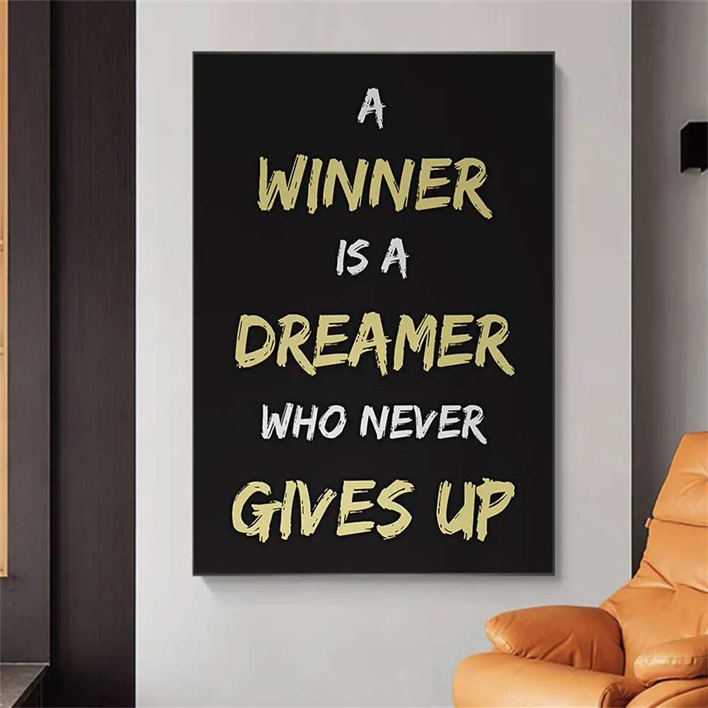 Black And White Inspirational Poster A Winner Is A Dreamer Who Never Gives Up Wall Canvas Picture For  Living Room Office Decor