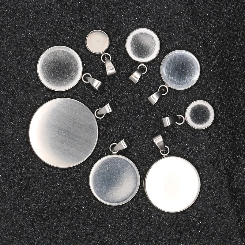 10pcs/lot Fit 10 12 16 20 30mm Stainless Steel Resin Blank Cabochon BaseTray Setting Bezels Pendant Charms FOR Jewelry Making