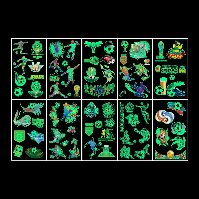 축구 파티 장식 빛나는 문신 스티커 축구 테마 빛나는 스티커 어린이 소년 해피 축구 생일 파티 장식