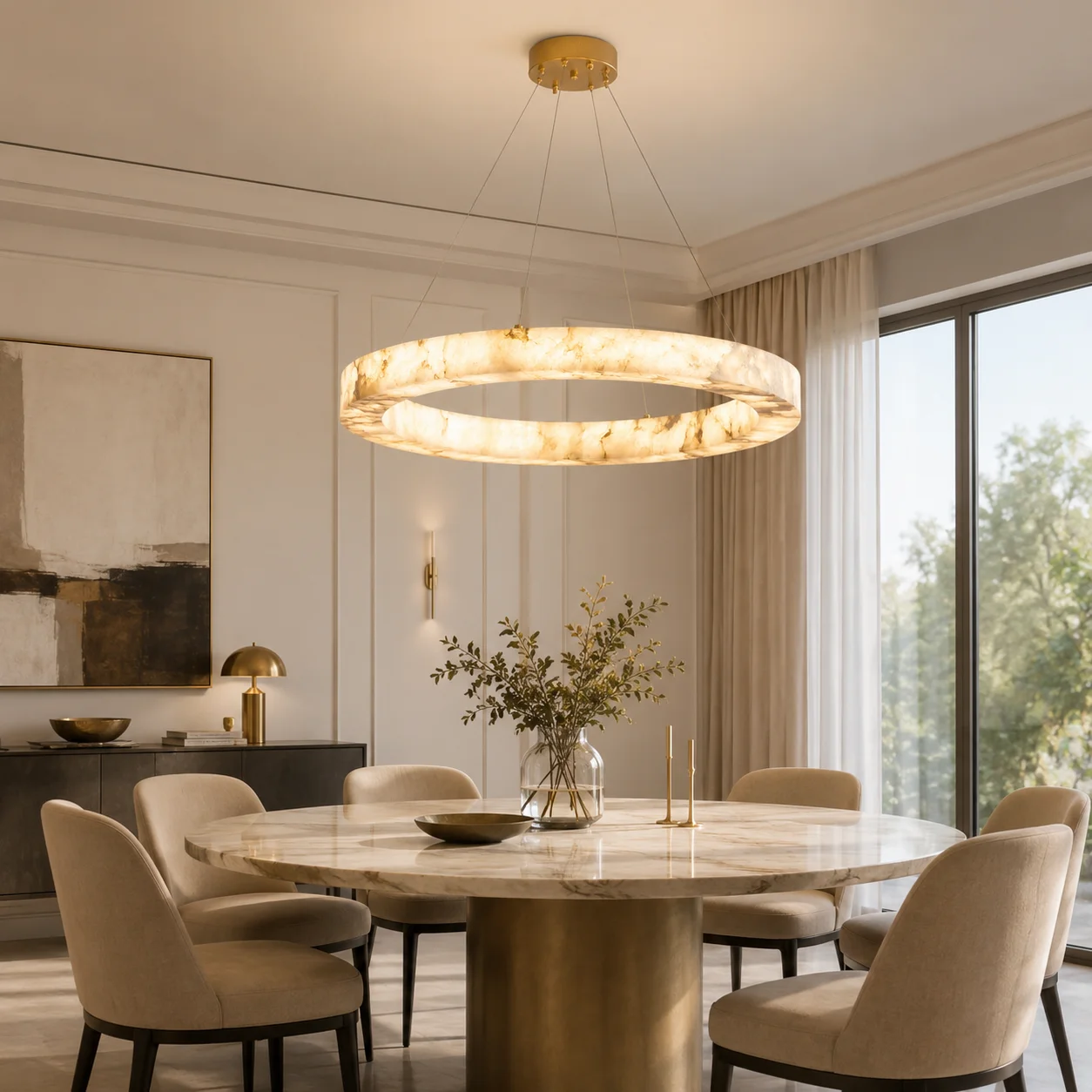 Modern Faux Alabaster Pendant Light for Living Room Villa Kitchen Table Creative LED Imitation Marble Chandelier Home Decor