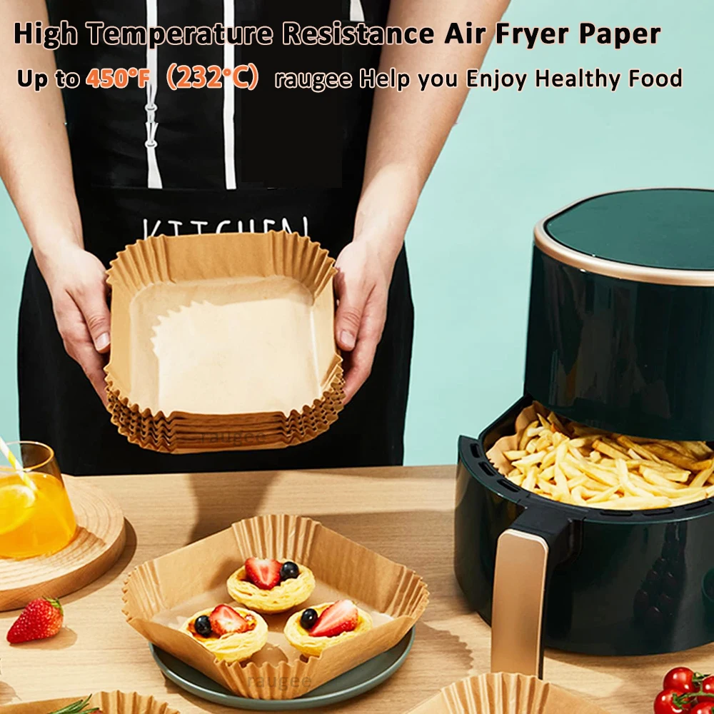 Air Fryer Paper Disposable Airfrying Baking Paper Round Square Air Fryer Liners Non-Stick Air Fryer Disposable Paper 50/100pcs view 2