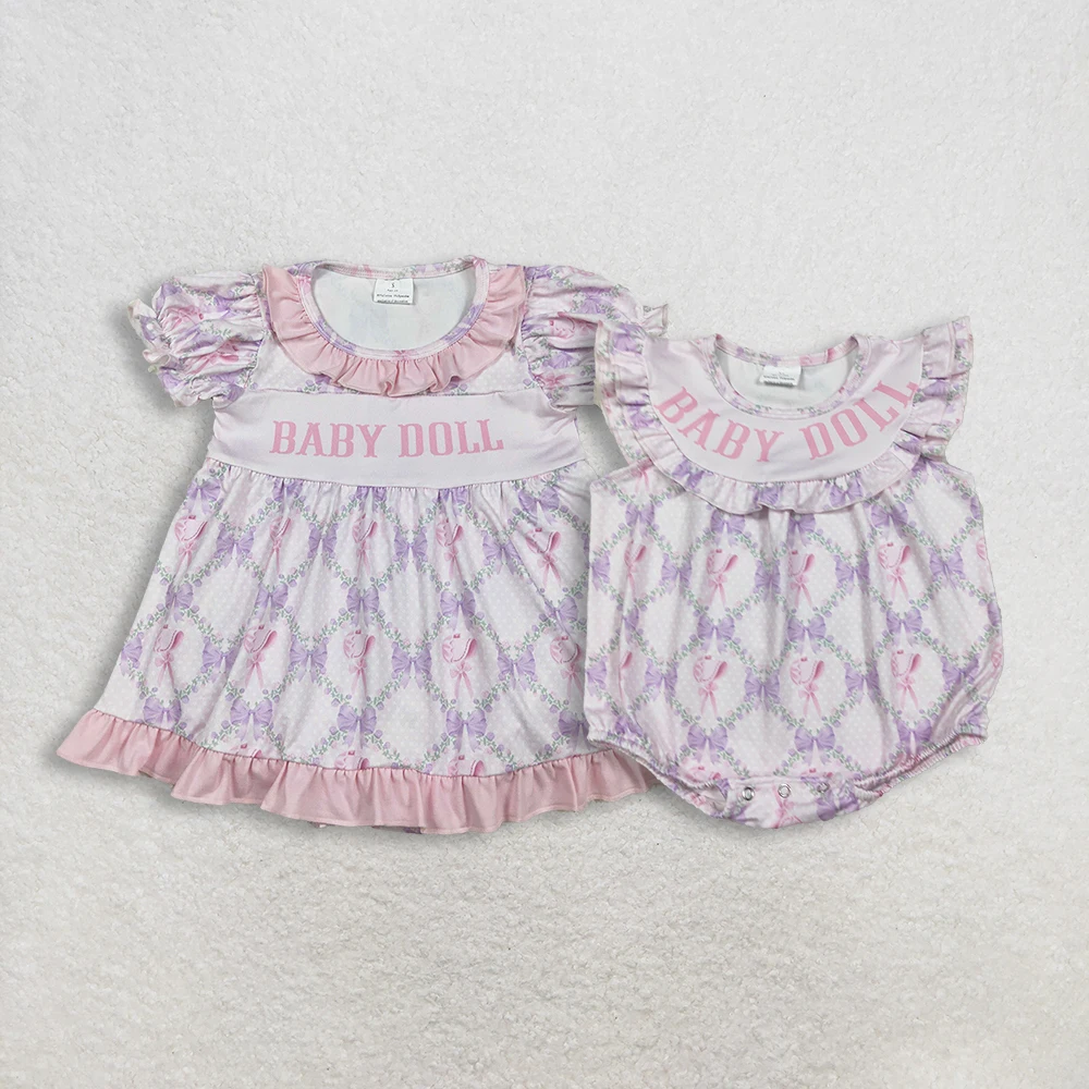 

z1108-12 SR3292 Wholesale baby rompers kids clothes girls Matching bow floral flying sleeve romper boutique children clothing