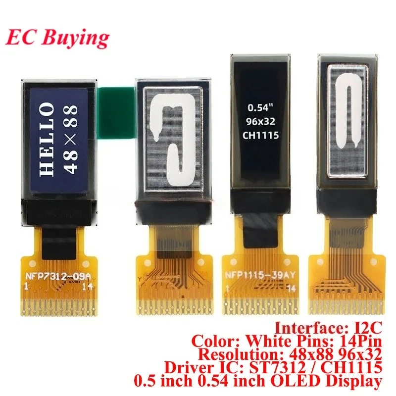 5Pcs/1pc 0.5 0.54 inch OLED Display Module White 14Pin LCD Screen 0.5'' 88x48 ST7312 Driver 0.54'' 96x32 Dot Matrix CH1115 I2C