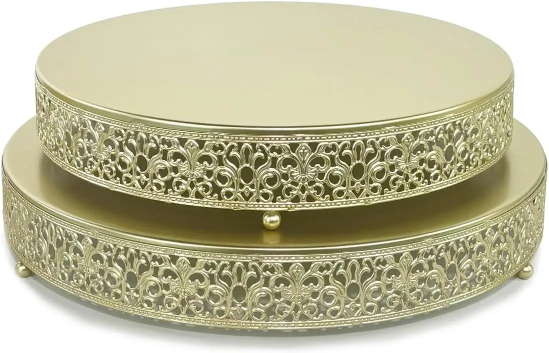 

Набор из 2 золотых металлических подставок для торта, большой круглый дисплей размером 14 и 16 дюймов для десертов, свадеб, вечеринок