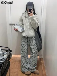 Y2k Aesthetic Streetwear Vintage Flower Straight Pant Women Casual Harajuku Pantalon Personality 2024 Grunge Wide Leg Trousers