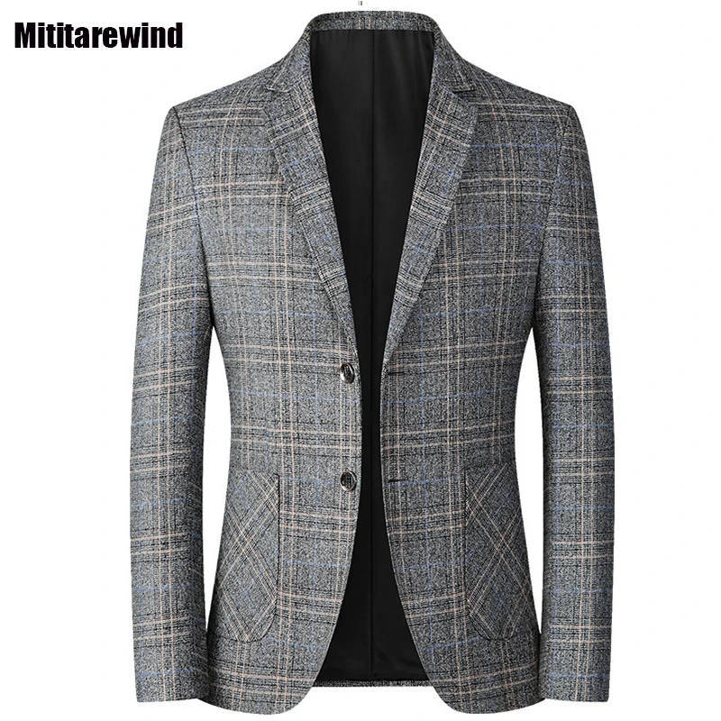 

Spring Suit Male Smart Casual Man Blazer Single Breasted Plaid Suit Jackets Slim Fashion Middle Aged Men's Blazer High Quality