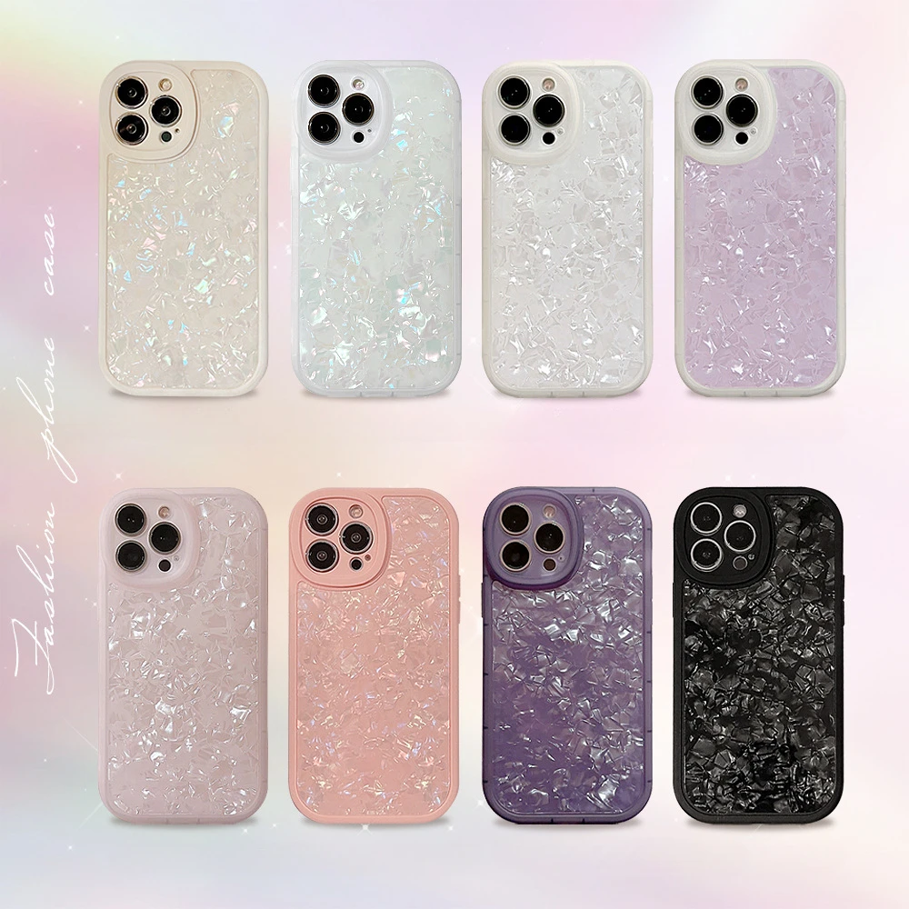 Stylish Illusion Color Glitter Shell Pattern Series Cover Case For iPhone 16 15 14 13 12 11 Pro Max 7 8 Plus X XR Phone Case