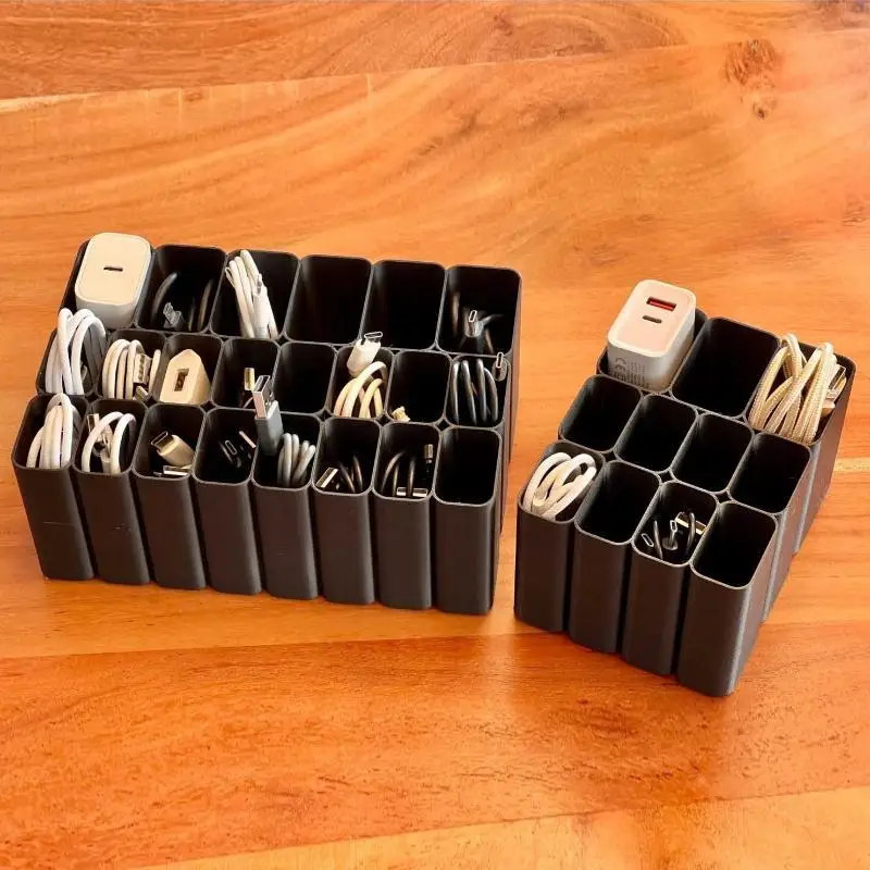 USB Cable Storage Tray BPA Free Plastic Wire Management Box 11 Grids Electronic Organizer for Home Office Desktop Storage