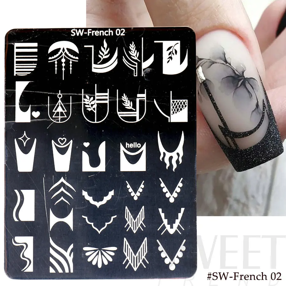 French Nail Art Stamping Plate Drawing Template Geometric Stripe Line Flower Love Lace 3D Image Stencil Mold Printing Tool BESW