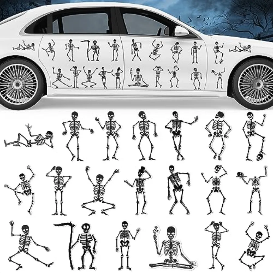 

Halloween Reflective Car Magnets Decoration 20Pcs Magnetic Halloween Skeleton Car Decals Fridge Stickers Holiday Garage Door Re