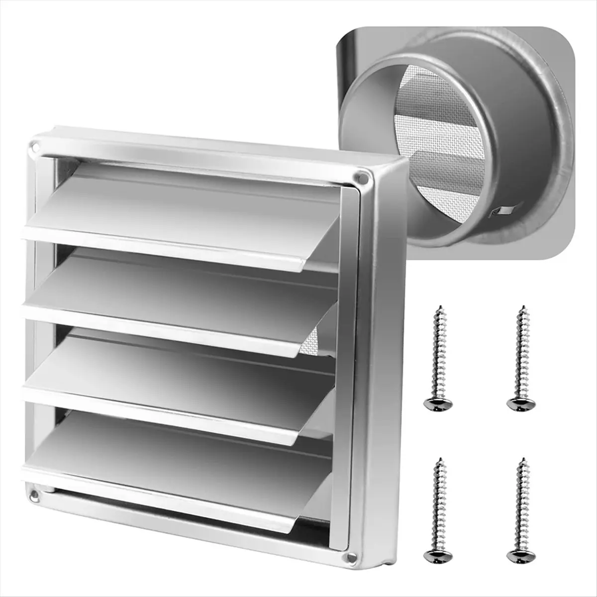 AA1503~Metal Dryer Vent Cover with Metal Mesh Screen,Outdoor Stainless Steel Louvered Vent Cover for Easy Installation,150mm