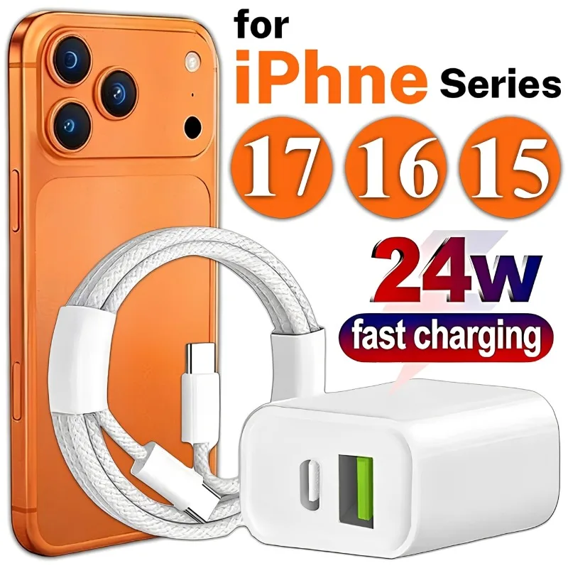 

Зарядное устройство USB C, 5 В, 2,4 А, кабель для быстрой зарядки для iPhone 17 16 15 Pro Max Air Type C, линия передачи данных, быстрое зарядное устройство для телефона, адаптер питания
