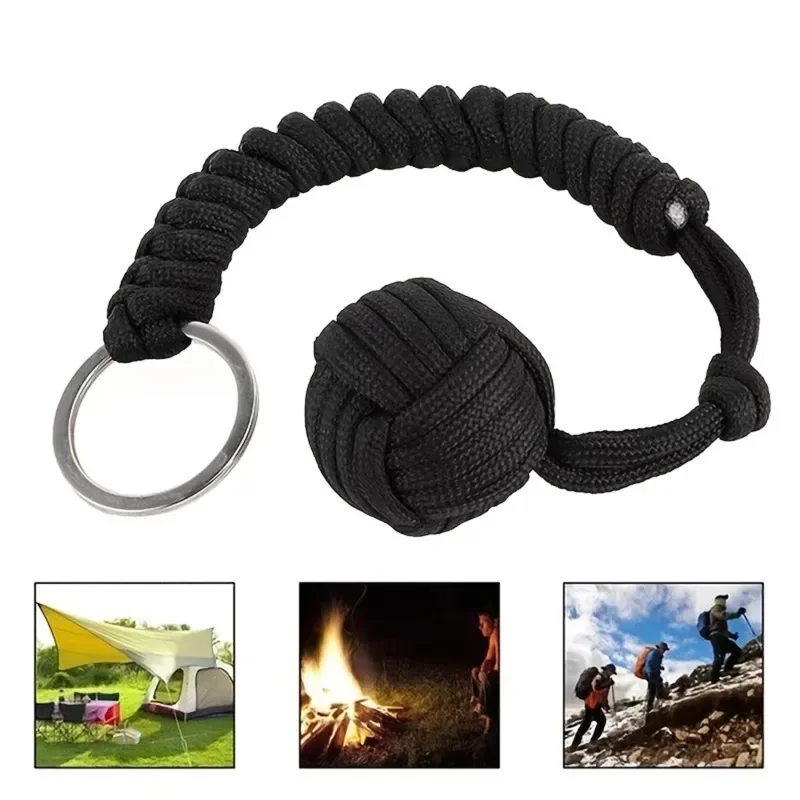 Outdoor Security Protection Black Monkey Fist Steel Ball For Girl Bearing Self Defense Lanyard Survival Key Chain Broken Windows