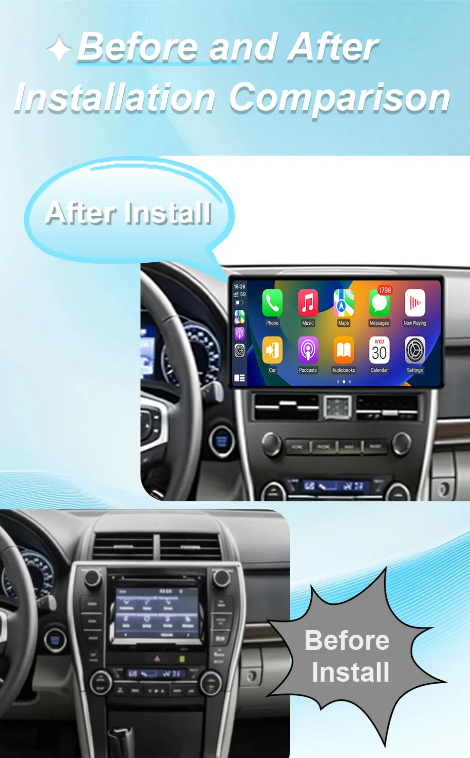 12.3 inch Wireless CarPlay Android Auto BT DSP WiFi Split‑Screen For Toyota Camry 2015‑2017 Autoradio QLED IPS Touch‑Screen 4G