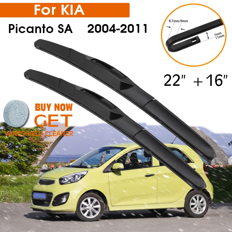 

Щетки стеклоочистителя для KIA Picanto SA 2004-2011, резиновые силиконовые сменные щетки для лобового стекла, передние, 22+16 дюймов, для лево- и праворульных автомобилей, аксессуары