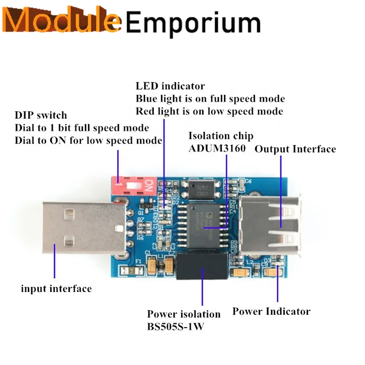 1500V USB to USB Isolation Module Coupling Protection Board USB Isolator ADUM3160