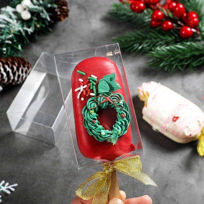 10pcs Transparent Ice Cream Plastic Box Mousse Cake Dessert Packaging Boxes Disposable Popsicle Tray Box Baby Shower Party Favor